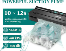 Load image into Gallery viewer, POWOT Vacuum Sealer Machine, 6-in-1 Compact Food Sealer Automatic Air Sealing System For Food Storage With Cutter and 11&quot; x 9.8&#39; Black Roll
