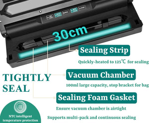 POWOT Vacuum Sealer Machine, 6-in-1 Compact Food Sealer Automatic Air Sealing System For Food Storage With Cutter and 11" x 9.8' Black Roll